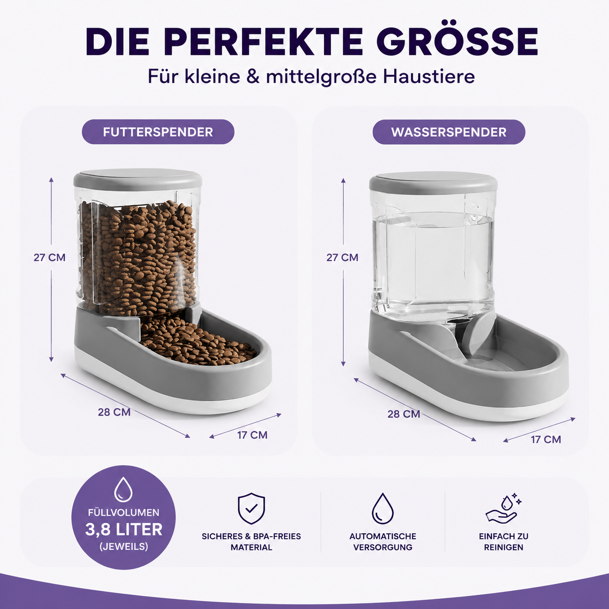 3,8L Futter- & Wasserspender – Immer ausreichend versorgt