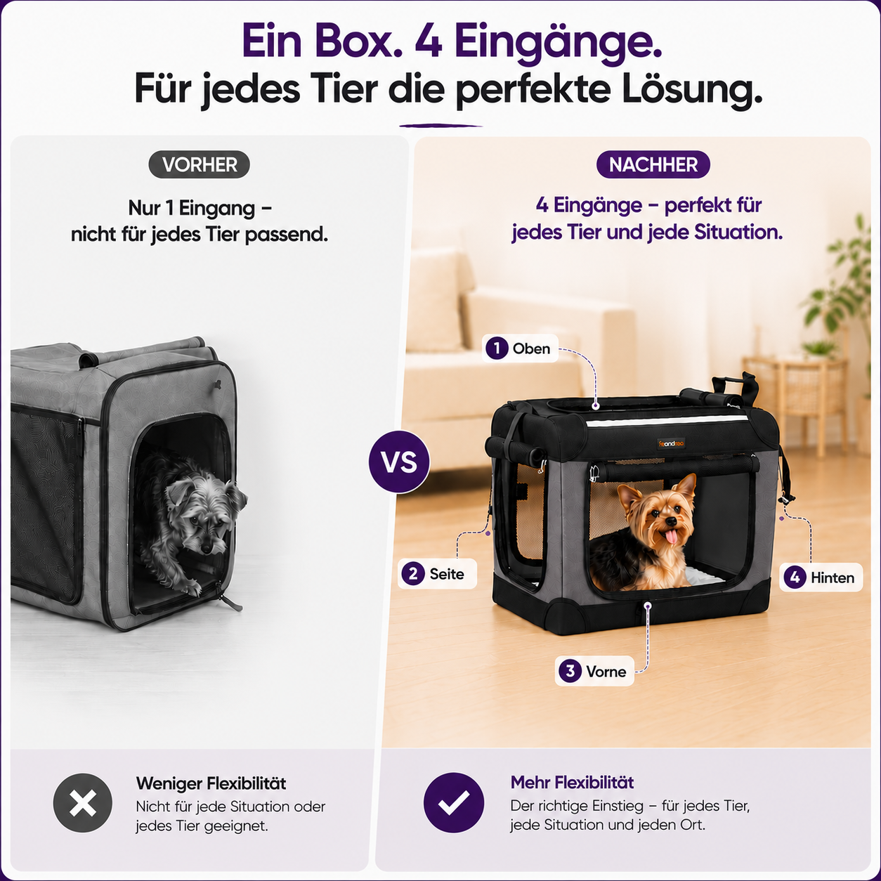 Faltbare Hundebox – Bequemer Zugang von allen Seiten