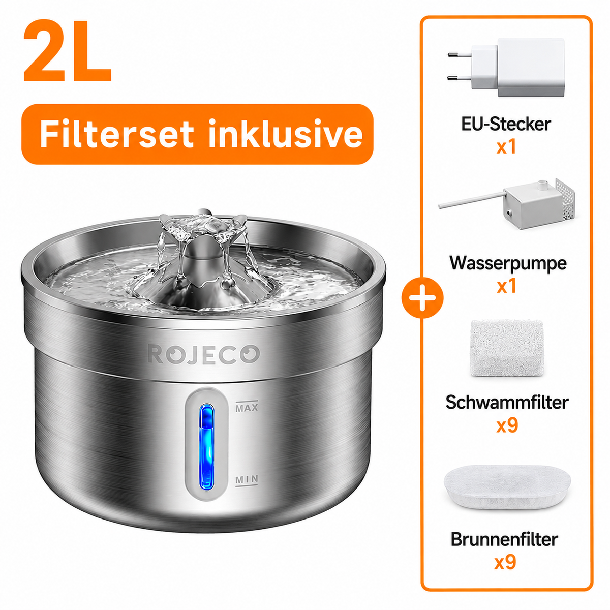 🐾 ROJECO Edelstahl-Trinkbrunnen für Hunde & Katzen – Frisches Wasser, jederzeit bereit